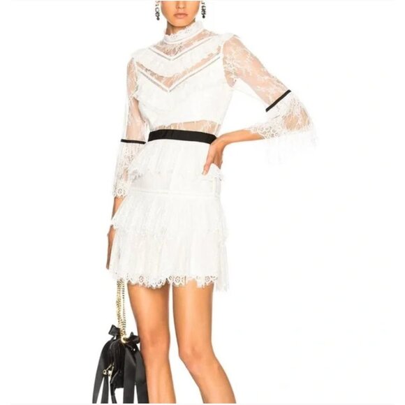 Self-Portrait White Fine Lace Mini Dress NWOT - Size XS - Picture 1 of 9